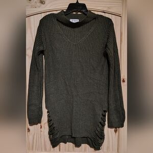 Vintage Say What? Women's Olive Green V-Neck Knit Sweater With Choker Sz M